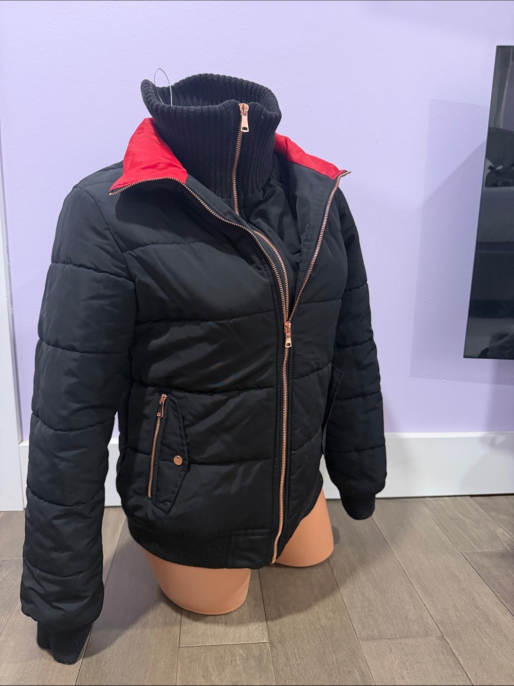 Guess Black Puffer Jacket with Red Trim